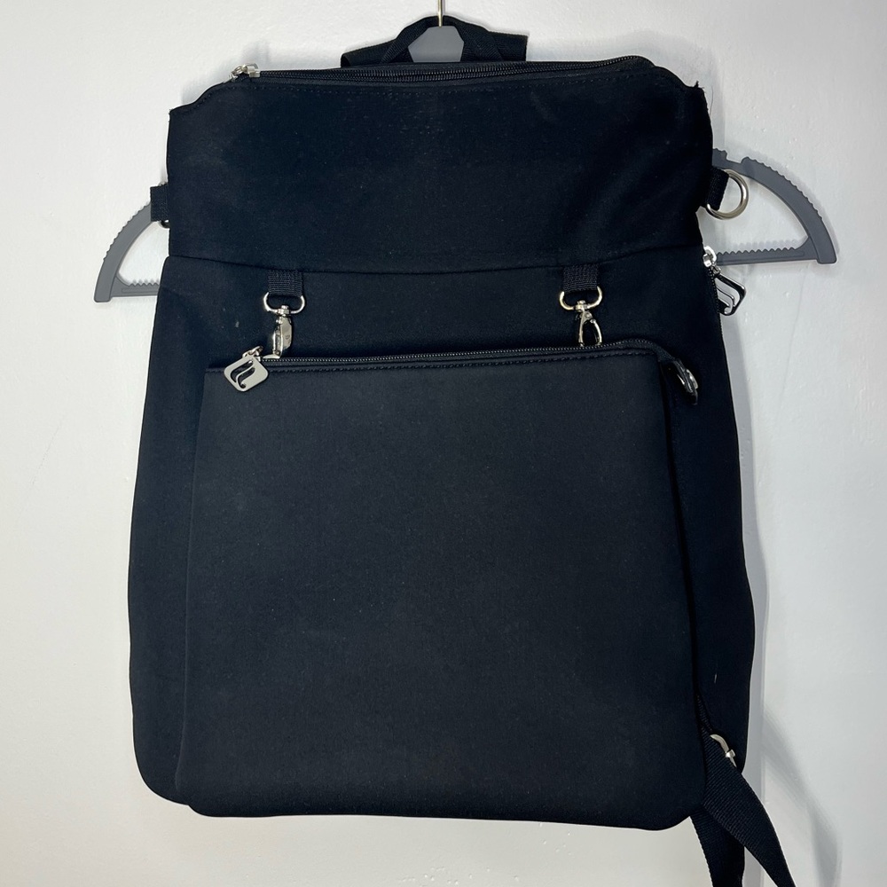 Fabletics Black Convertible Backpack Purse Nylon Multi Pocket Travel Work Bag
